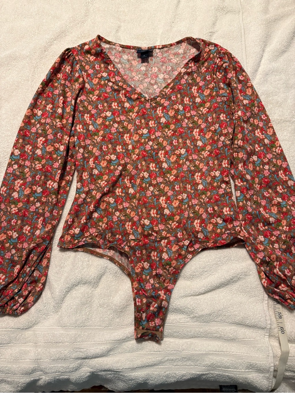 Daytrip Brown Floral V-Neck Puff Sleeve Bodysuit